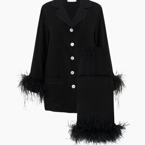 Sleeper Party Pajamas Set with Double Feathers in Black NWT